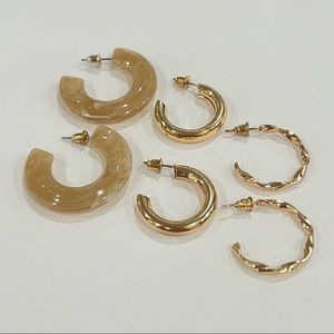 NEW 3 pcs earring set gold hoop earrings